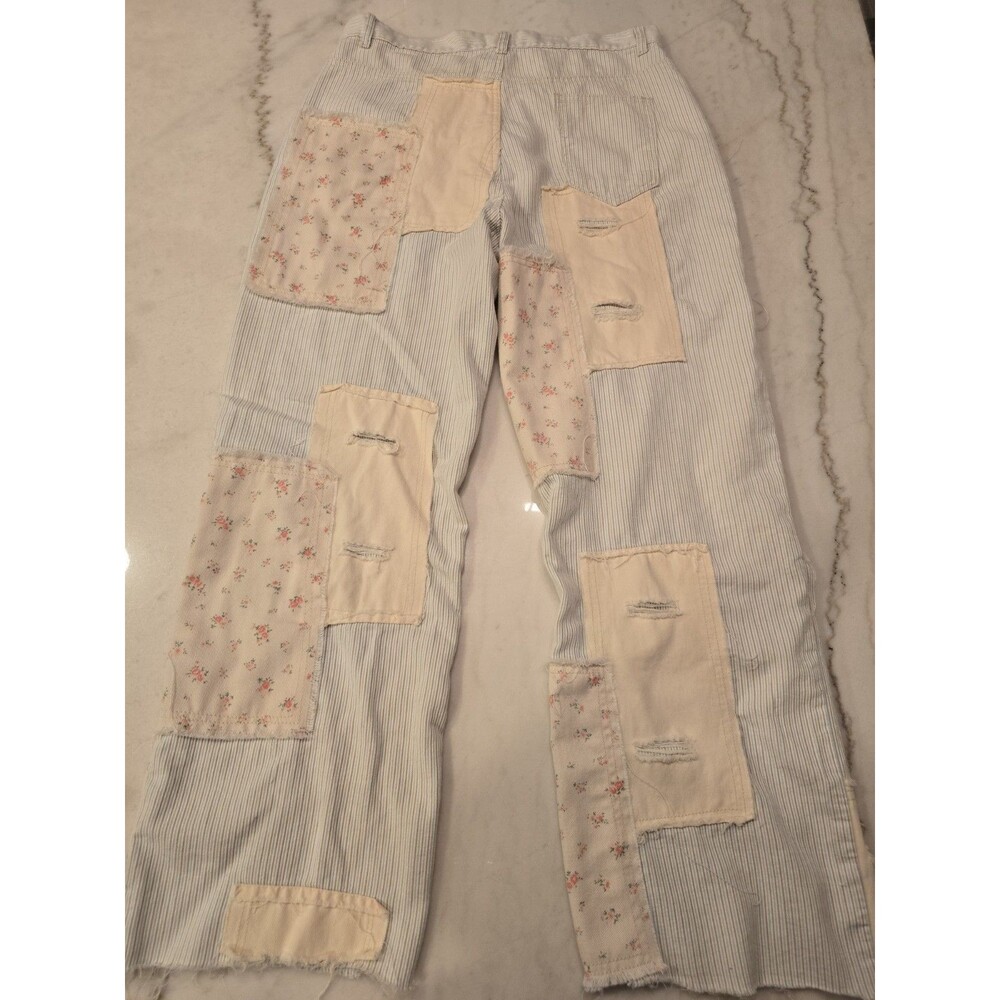 POL Patchwork Wideleg Cottage Core Pants Pastel Whimsical Sz Large Fairy Cotton